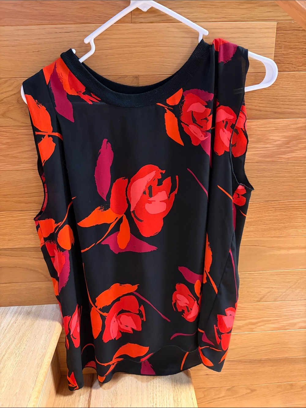 CAbi Black Camisole with Red & Magenta Floral Print